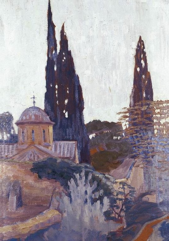 Church with Cypress by Konstantinos Maleas