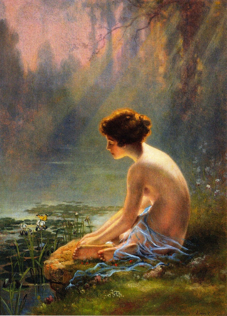 Seated Nude at Lily Pond by Louis Comfort Tiffany