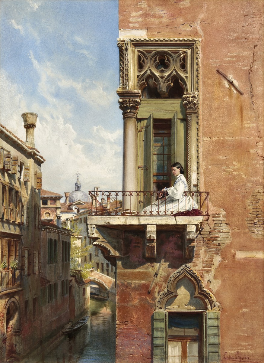 Anna Passini on the balcony of Palazzo Priuli in Venice by Ludwig Passini