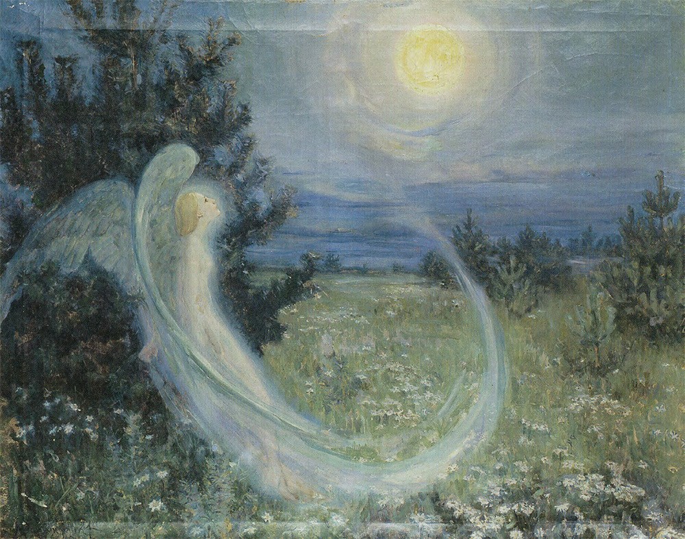 Rise of the Moon with an Angel by Maria Yakunchikova