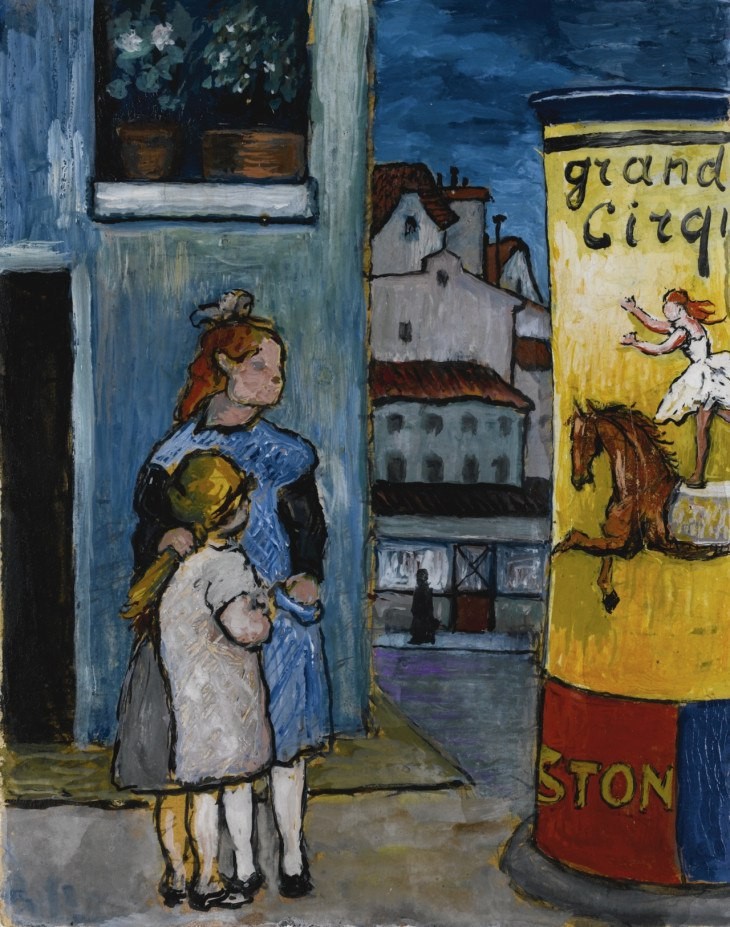 Two Children in front of a Billboard for Grand Cirque by Marianne von Werefkin