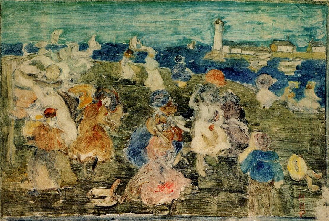 Beach Scene with Lighthouse (also known as Children at the Seashore) by Maurice Prendergast
