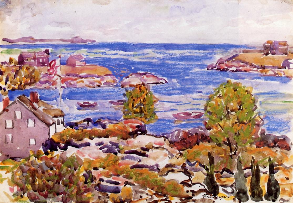 House with Flag in the Cove by Maurice Prendergast