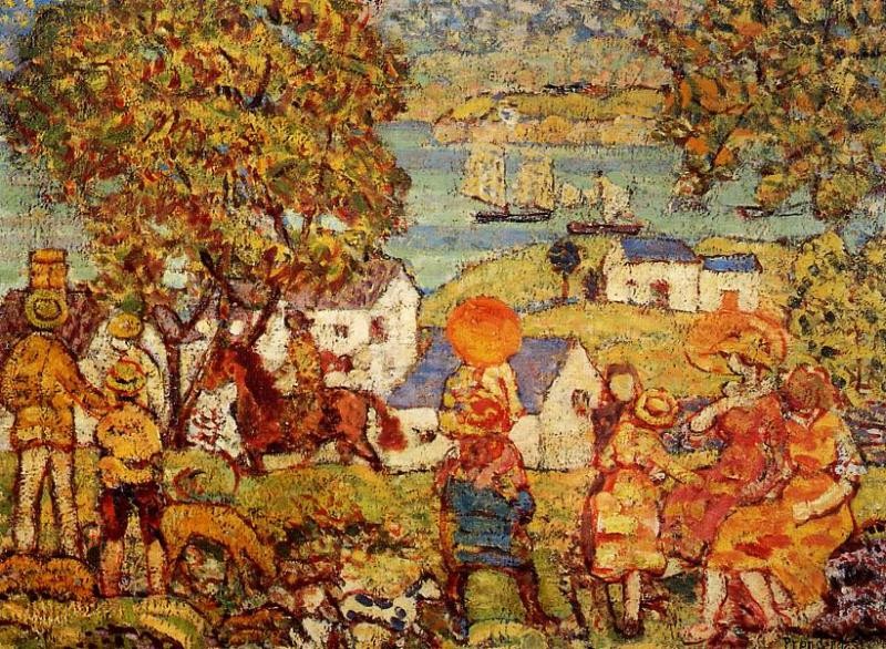 Landscape Figures, Cottages and Boats by Maurice Prendergast