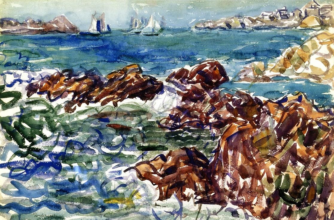 Rocky Cove with Village by Maurice Prendergast