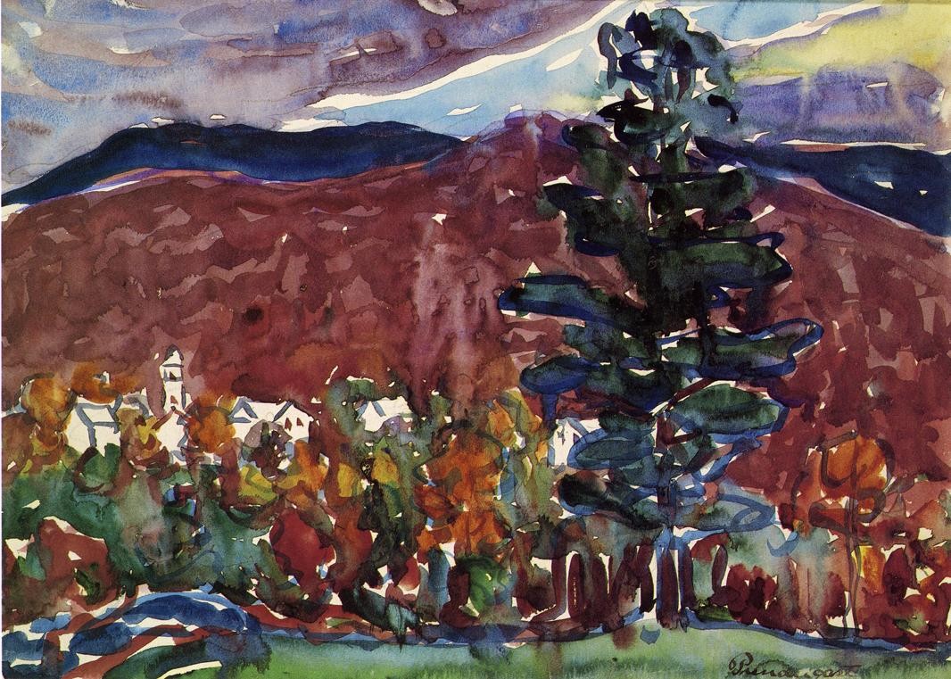 Village Against Purple Mountain by Maurice Prendergast