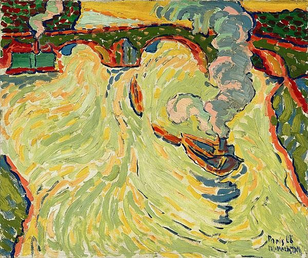 Bridge over the Seine with small steamer by Max Pechstein