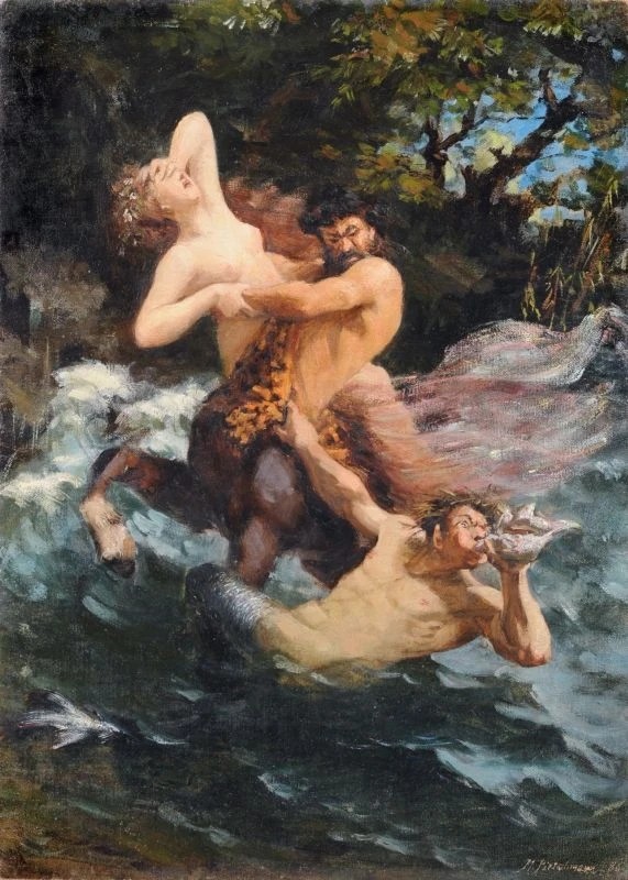 A centaur abducting a nymph in battle with the sea god Triton by Max Pietschmann
