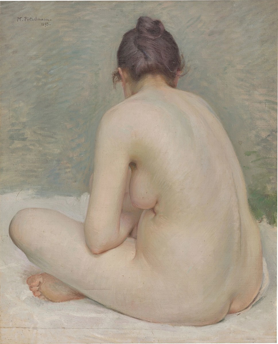 Seated female nude - back view by Max Pietschmann
