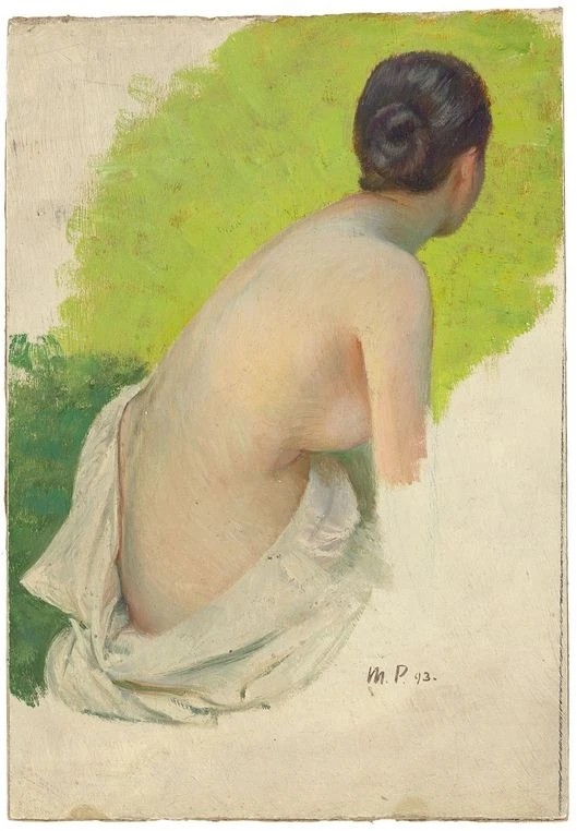 Seated female nude - back view by Max Pietschmann