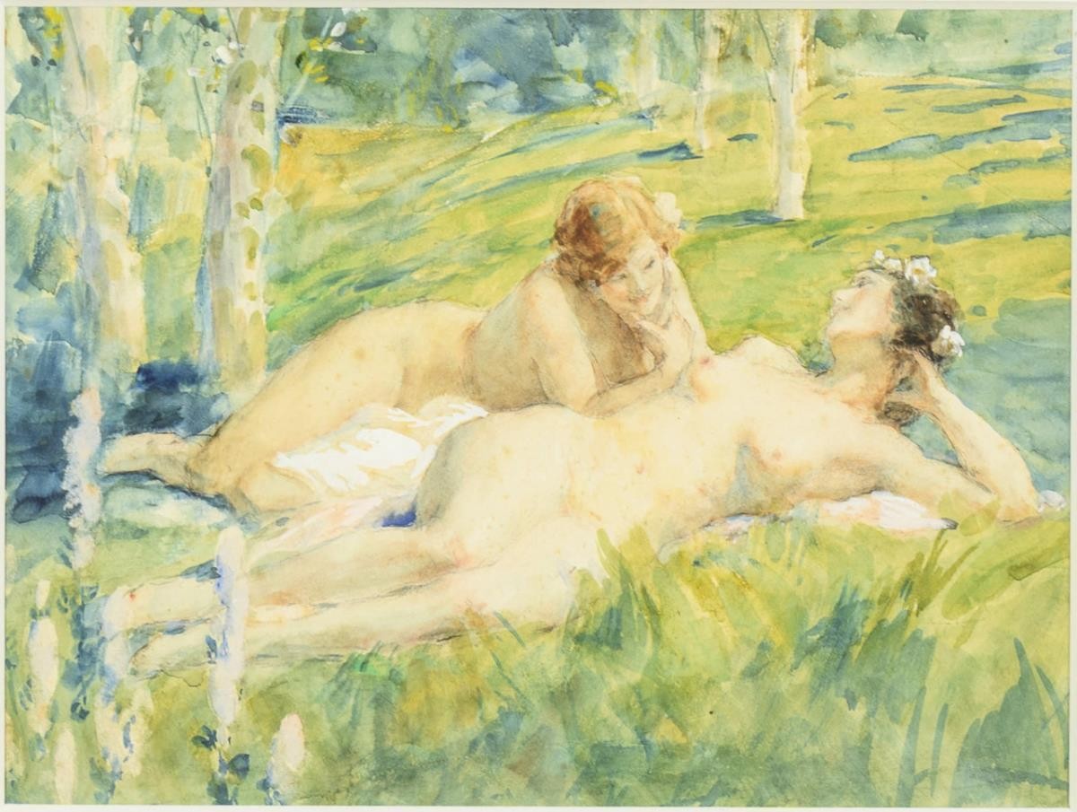 Two female nudes in the sunshine by Max Pietschmann