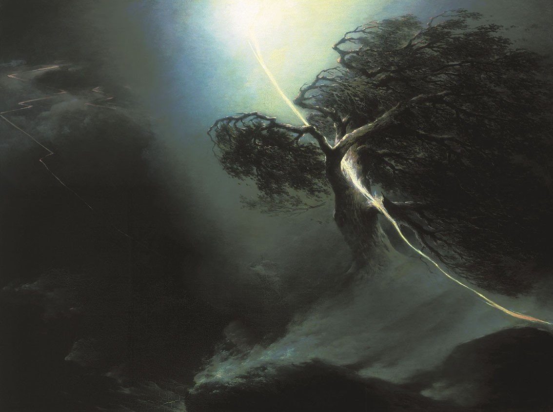 Oak fractured by a lightning. Allegory on the artist's wife death by Maxim Vorobiev