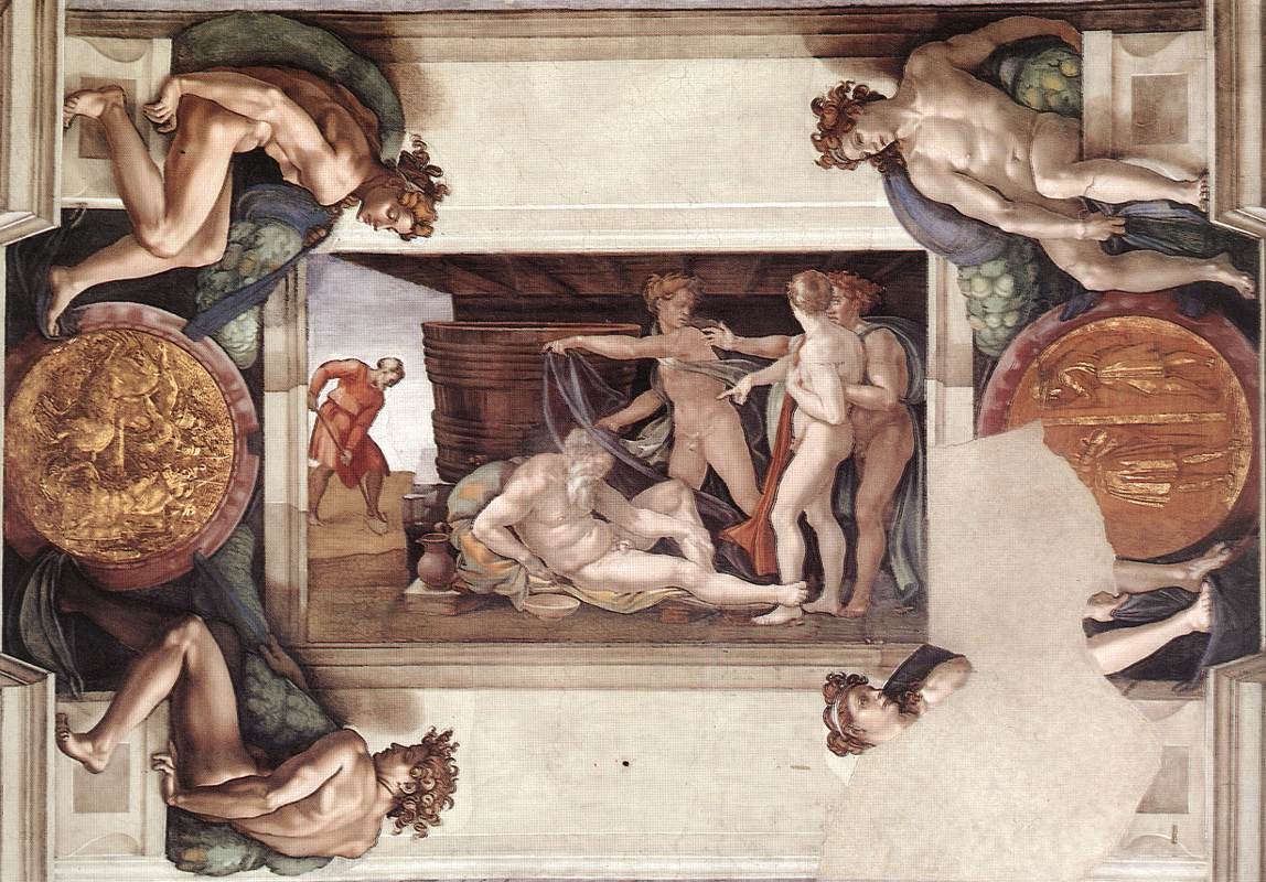 Sistine Chapel Ceiling: Drunkenness of Noah by Michelangelo