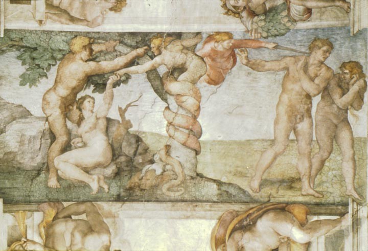 Sistine Chapel Ceiling: The Temptation and Expulsion by Michelangelo