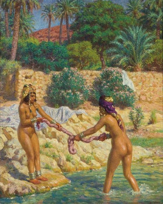 Girls Wringing Their Laundry by Nasreddine Dinet