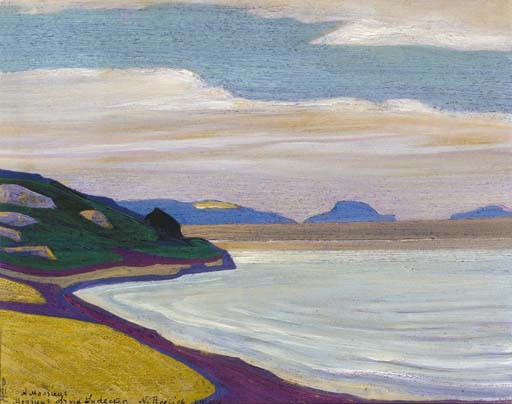 Grand vista over a coastal landscape by Nicholas Roerich