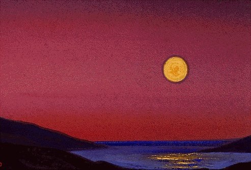 Himalayas with setting moon by Nicholas Roerich