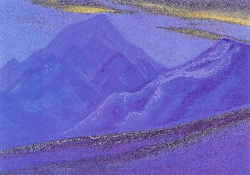 Ladakh. Golden clouds over blue mountains. by Nicholas Roerich