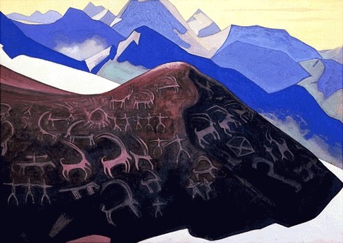 Lahaul rocks (Signs of Gesar) by Nicholas Roerich