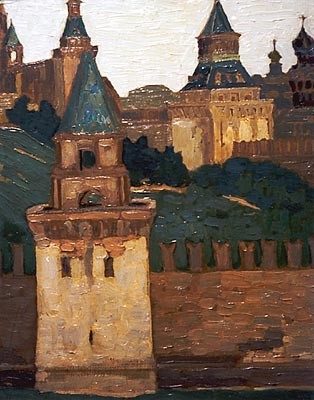 Moscow. View of Kremlin from Zamoskvorechie. by Nicholas Roerich