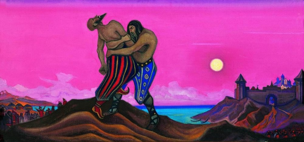 Mstislav's duel with Rededia by Nicholas Roerich