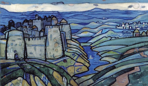 Northern landscape with fortress by Nicholas Roerich