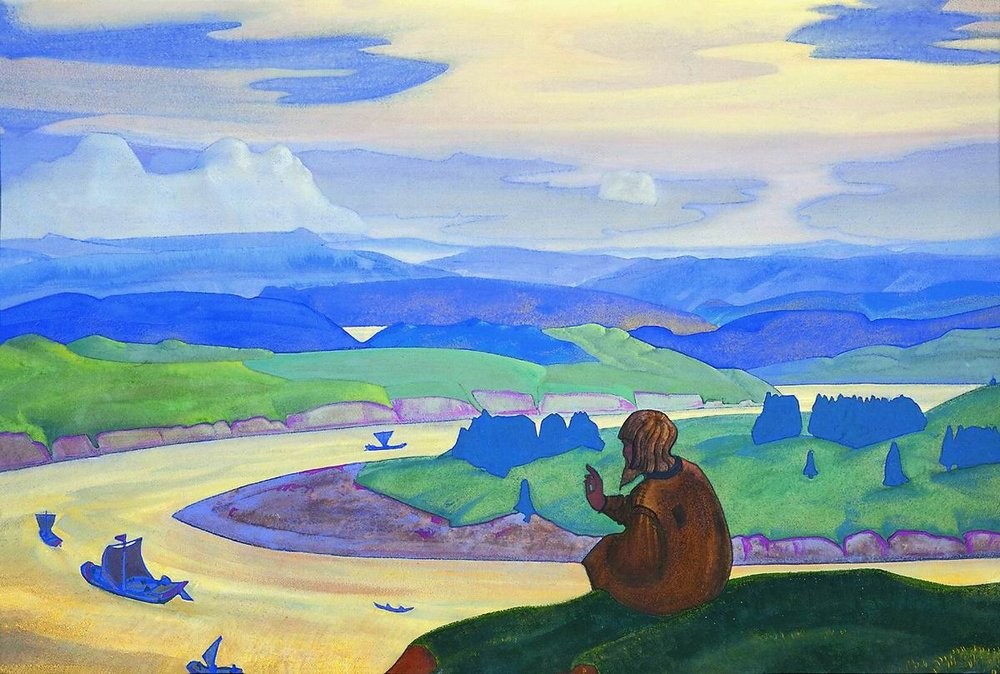 Procopius the Righteous is praying of unknown navigating by Nicholas Roerich