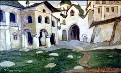 Pskov churchyard by Nicholas Roerich