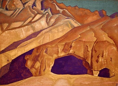 Rocks with Buddhist caves by Nicholas Roerich