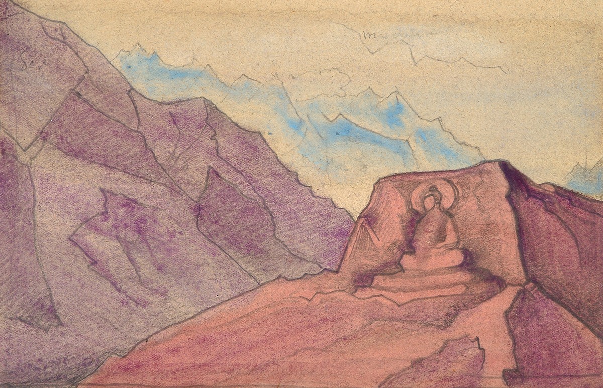 Sketch with the image of Maitreya, carved on a rock by Nicholas Roerich