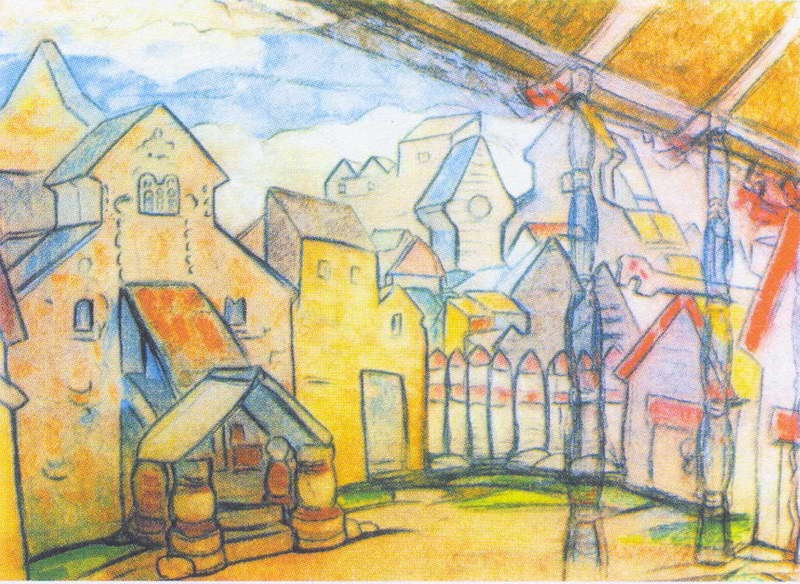 The court of Prince Vladimir Galitsky (Study of scene design for "Prince Igor") by Nicholas Roerich