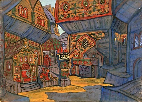 The court of Prince Vladimir Galitsky (Study of scene design for "Prince Igor") by Nicholas Roerich