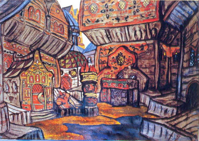 The court of Prince Vladimir Galitsky (Study of scene design for "Prince Igor") by Nicholas Roerich
