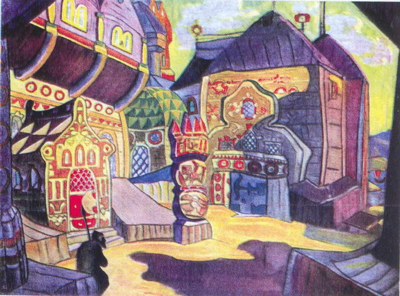 The court of Prince Vladimir Galitsky (Study of scene design for "Prince Igor") by Nicholas Roerich