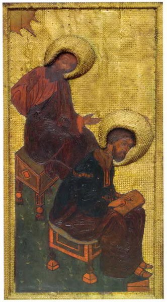 The King's Gate with the gate canopy. Evangelists. by Nicholas Roerich