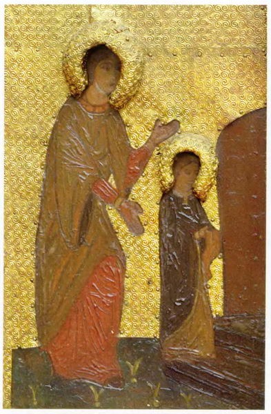 The Virgin Holidays. Introduction of the Virgin in Temple. Saint Anne and young Virgin Mary. by Nicholas Roerich