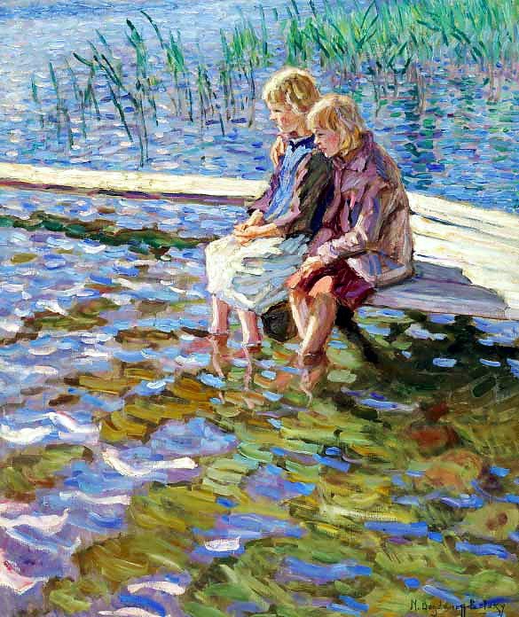 Two Girls on a Footbridge by Nikolay Bogdanov-Belsky