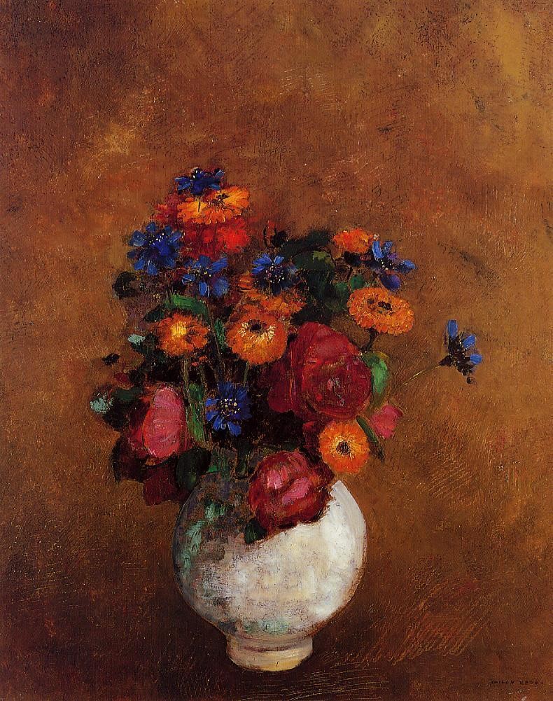 Bouquet of Flowers in a White Vase by Odilon Redon
