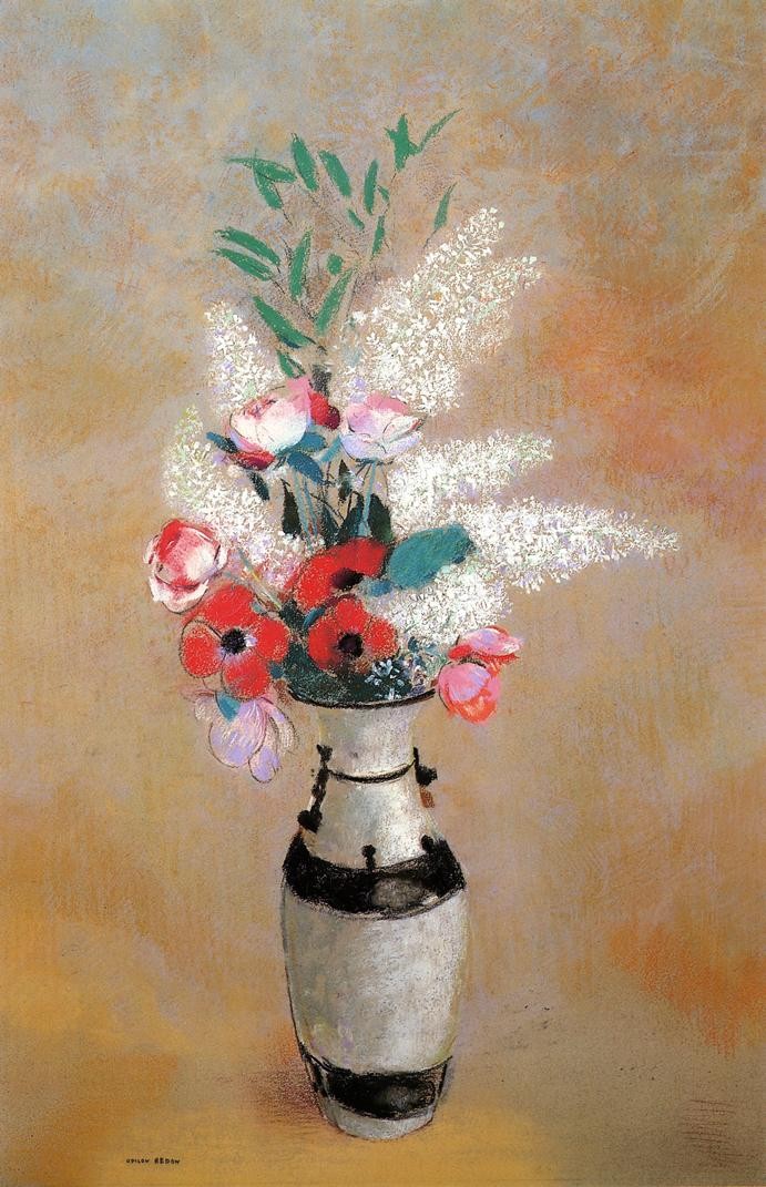 Bouquet with White Lilies in a Japanese Vase by Odilon Redon