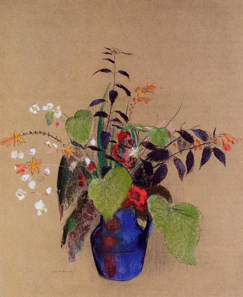 Flowers in a Blue Jug by Odilon Redon