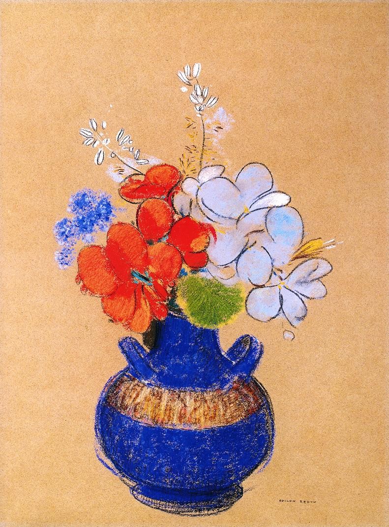 Flowers in a Blue Vase by Odilon Redon