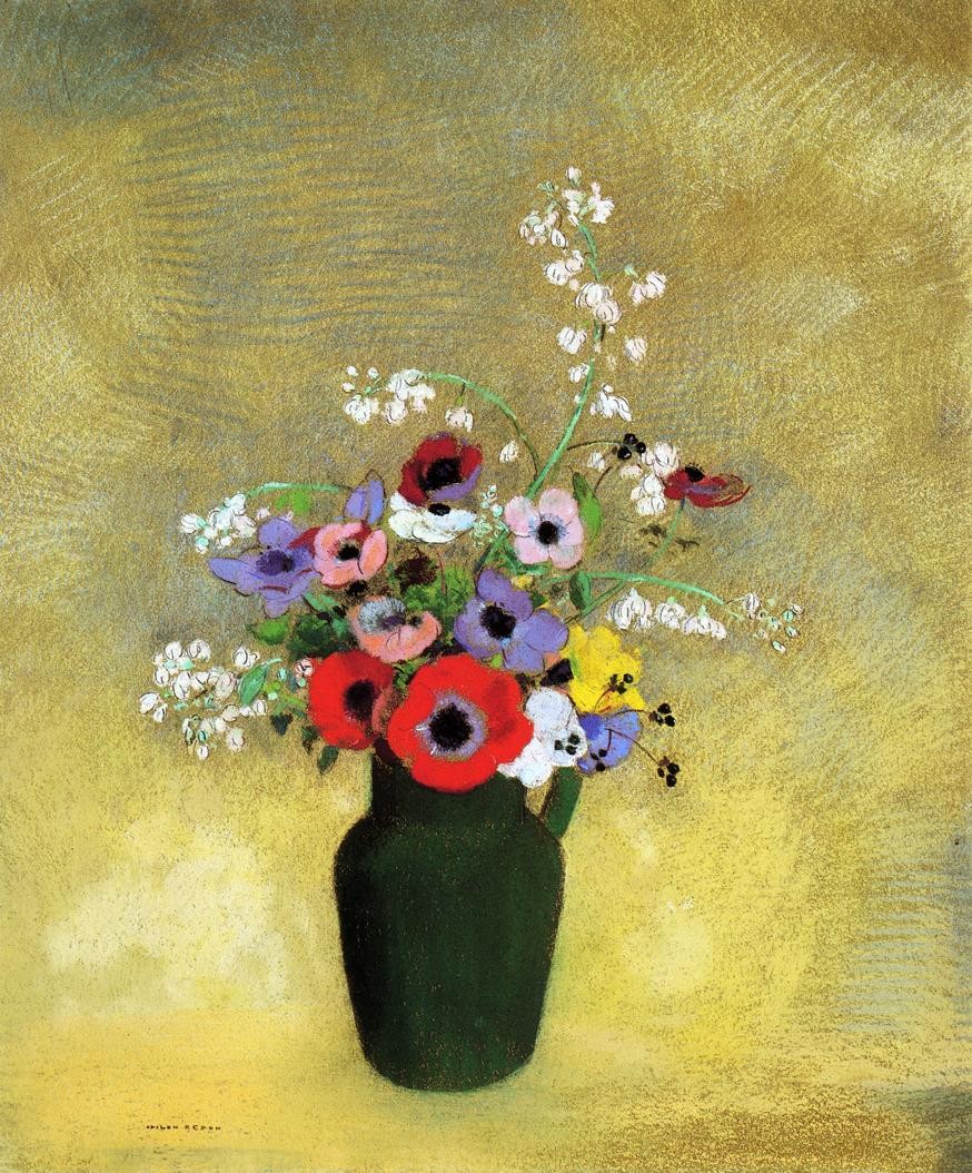 Flowers in a Green Pitcher by Odilon Redon
