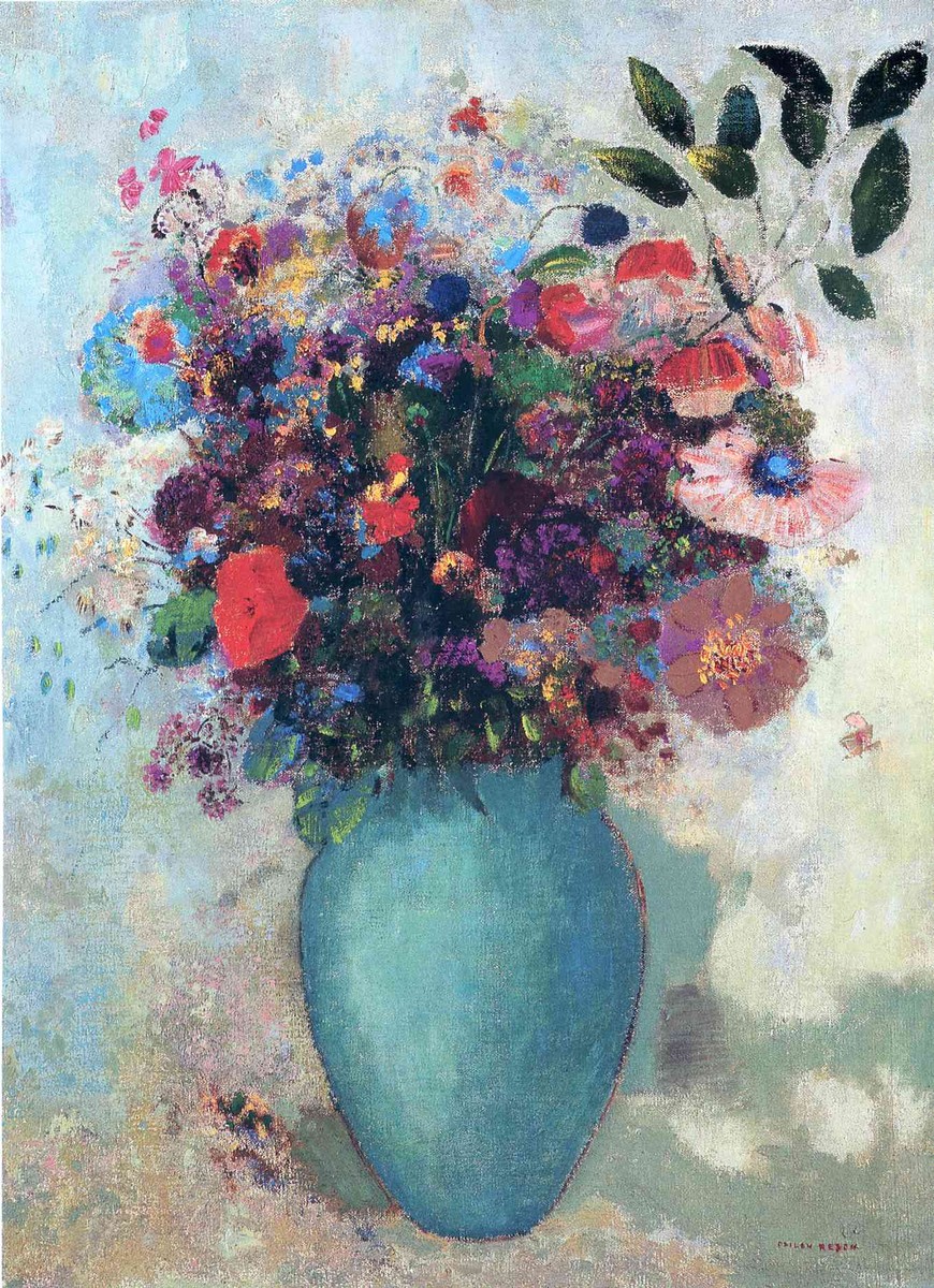 Flowers in a Turquoise Vase by Odilon Redon