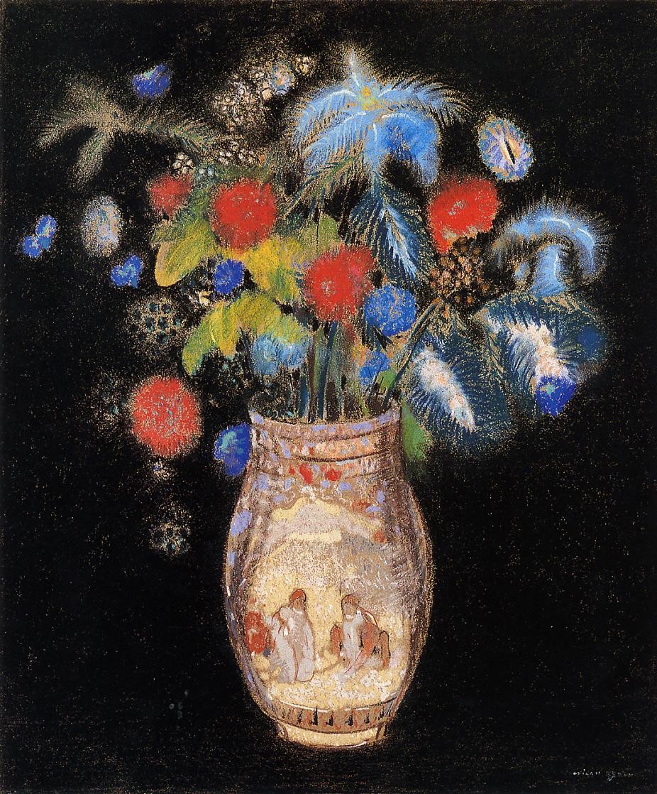 Large Boquet on a Black Background by Odilon Redon
