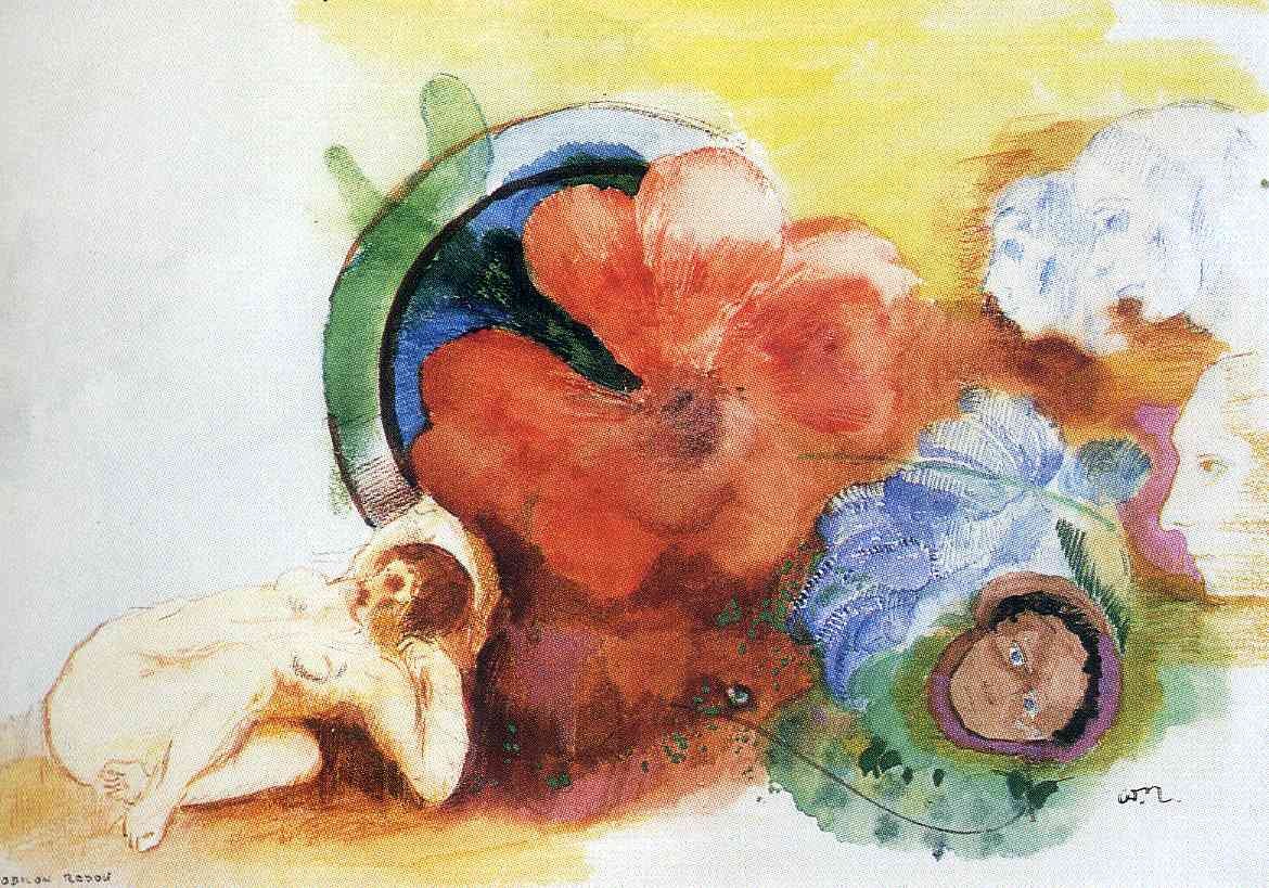 Nude, Begonia and Heads by Odilon Redon