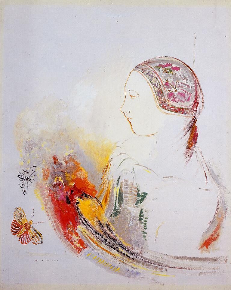 Profile of a Child (Profile of a Girl with Bird of Paradise) by Odilon Redon