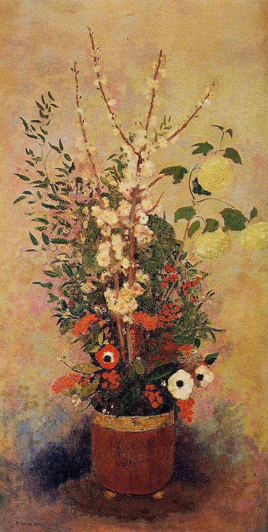 Vase of Flowers with Branches of a Flowering Apple Tree by Odilon Redon