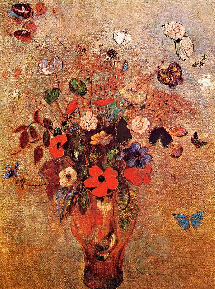 Vase with Flowers and Butterflies by Odilon Redon