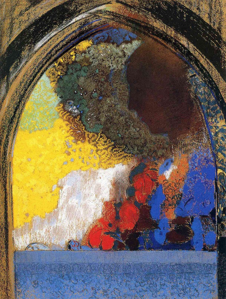 Woman In Profile Under A Gothic Arch by Odilon Redon