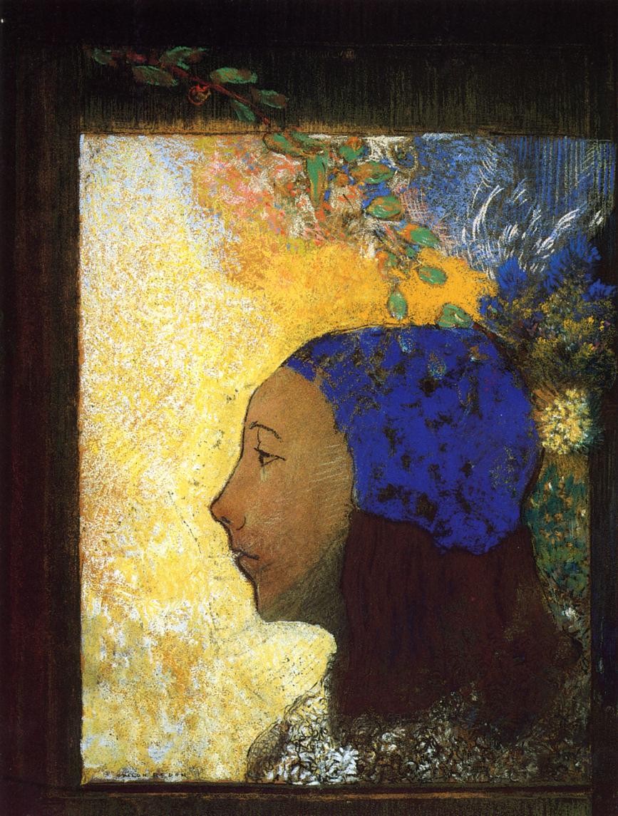 Young Girl in a Blue Bonnet by Odilon Redon